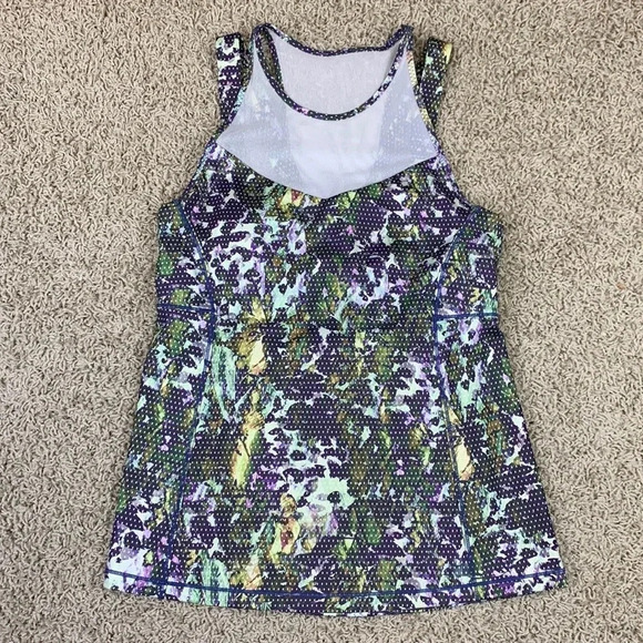Lululemon purple and green floral running in the city tank sz 8 - Picture 3 of 11